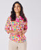 Mandarine Collar Printed Roll Up Sleeve Top
